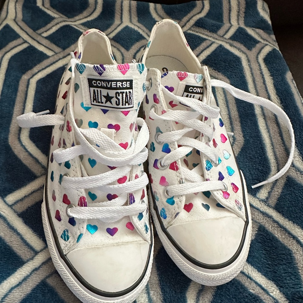 Converse Kids' White Sneakers with Colorful Hearts